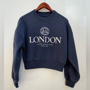 Abercrombie & Fitch London Cropped Sweatshirt | Size XXS | Navy Blue